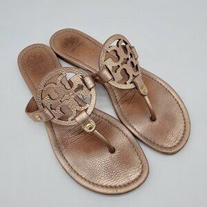 Tory Burch Miller Sandals Women's Flat Emblem Gold Size 10